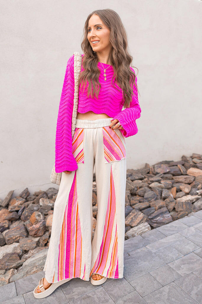 Boho Breeze Striped Wide-Leg Pants-Bottoms-Krush Kandy, Women's Online Fashion Boutique Located in Phoenix, Arizona (Scottsdale Area)