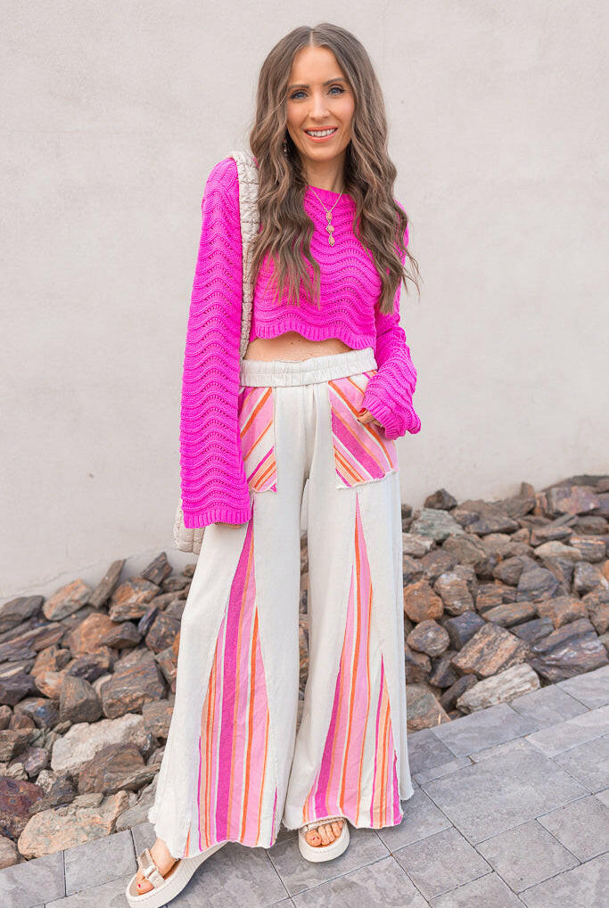 Boho Breeze Striped Wide-Leg Pants-Bottoms-Krush Kandy, Women's Online Fashion Boutique Located in Phoenix, Arizona (Scottsdale Area)