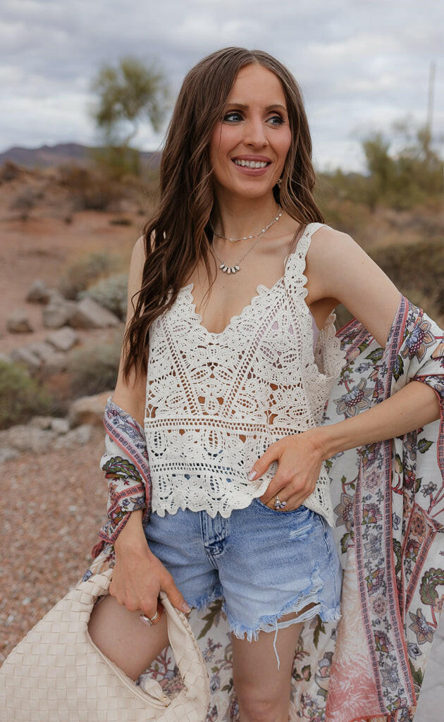 Boho Chic Crochet Cami Top-Tanks-Krush Kandy, Women's Online Fashion Boutique Located in Phoenix, Arizona (Scottsdale Area)
