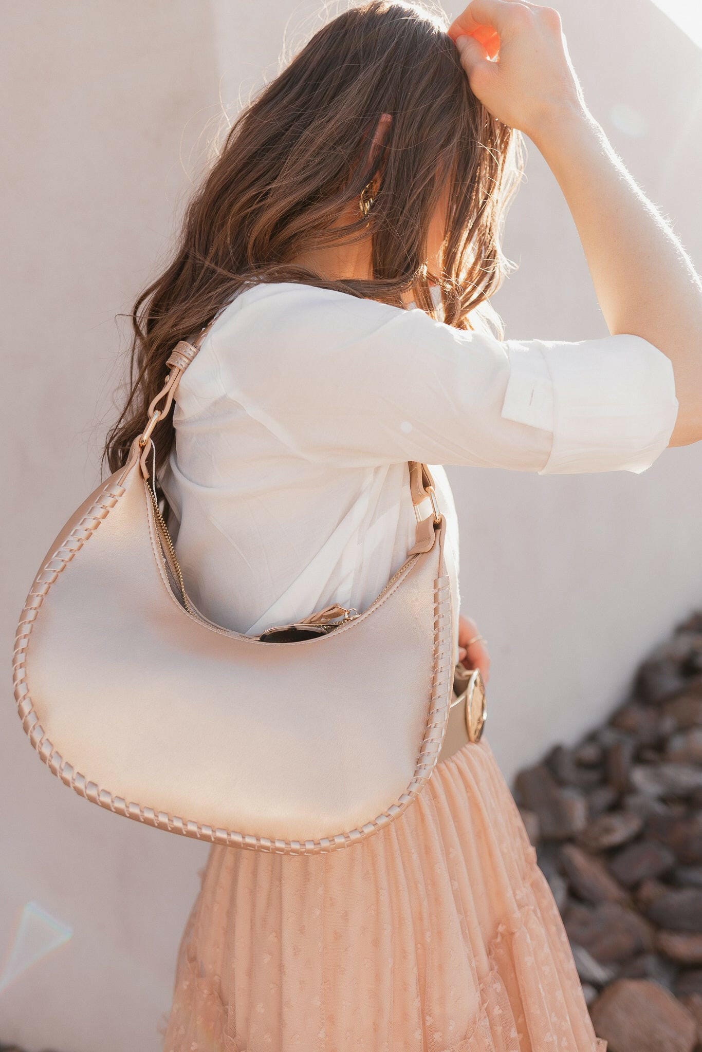 Aria Whipstitch Crescent Shoulder Bag-handbags-Krush Kandy, Women's Online Fashion Boutique Located in Phoenix, Arizona (Scottsdale Area)