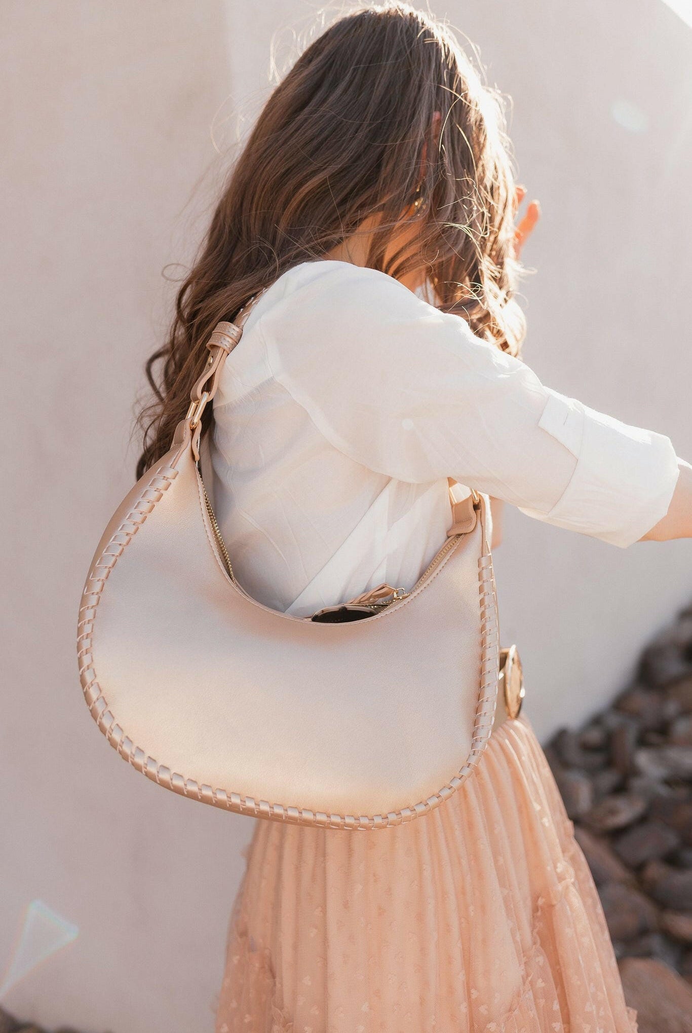 Aria Whipstitch Crescent Shoulder Bag-handbags-Krush Kandy, Women's Online Fashion Boutique Located in Phoenix, Arizona (Scottsdale Area)