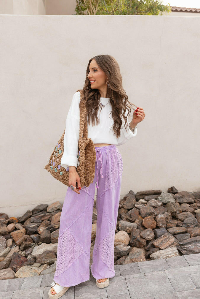 Palomino Sky Boho Lace Wide-Leg Pants-Bottoms-Krush Kandy, Women's Online Fashion Boutique Located in Phoenix, Arizona (Scottsdale Area)
