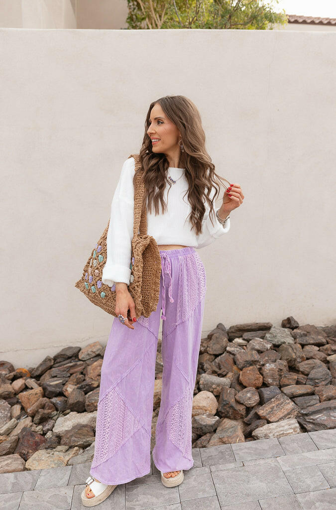 Palomino Sky Boho Lace Wide-Leg Pants-Bottoms-Krush Kandy, Women's Online Fashion Boutique Located in Phoenix, Arizona (Scottsdale Area)