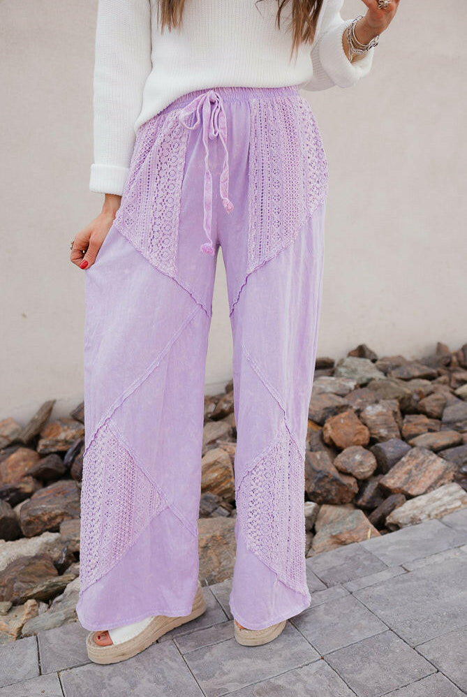 Palomino Sky Boho Lace Wide-Leg Pants-Bottoms-Krush Kandy, Women's Online Fashion Boutique Located in Phoenix, Arizona (Scottsdale Area)
