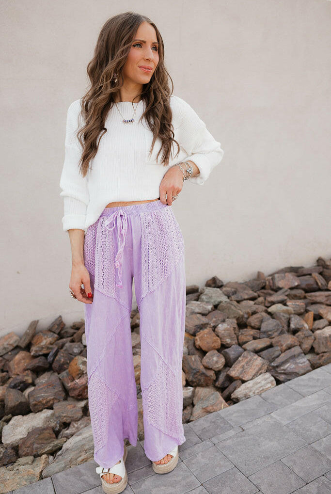 Palomino Sky Boho Lace Wide-Leg Pants-Bottoms-Krush Kandy, Women's Online Fashion Boutique Located in Phoenix, Arizona (Scottsdale Area)