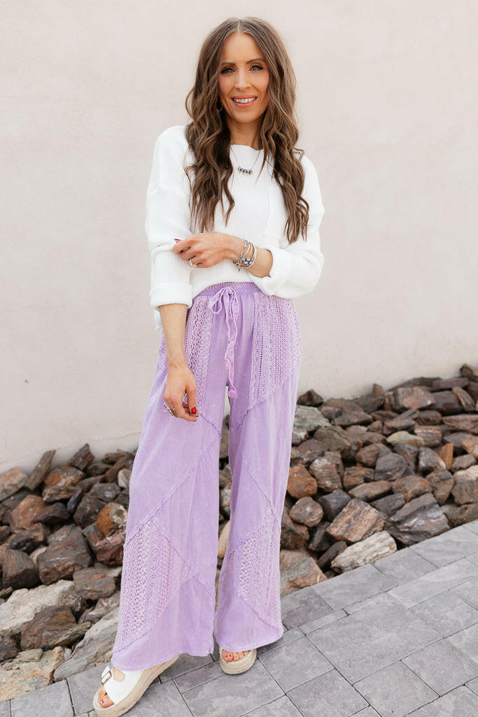 Palomino Sky Boho Lace Wide-Leg Pants-Bottoms-Krush Kandy, Women's Online Fashion Boutique Located in Phoenix, Arizona (Scottsdale Area)