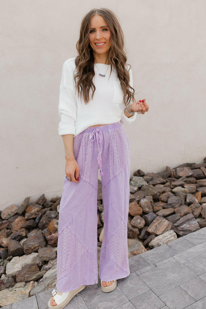 Palomino Sky Boho Lace Wide-Leg Pants-Bottoms-Krush Kandy, Women's Online Fashion Boutique Located in Phoenix, Arizona (Scottsdale Area)