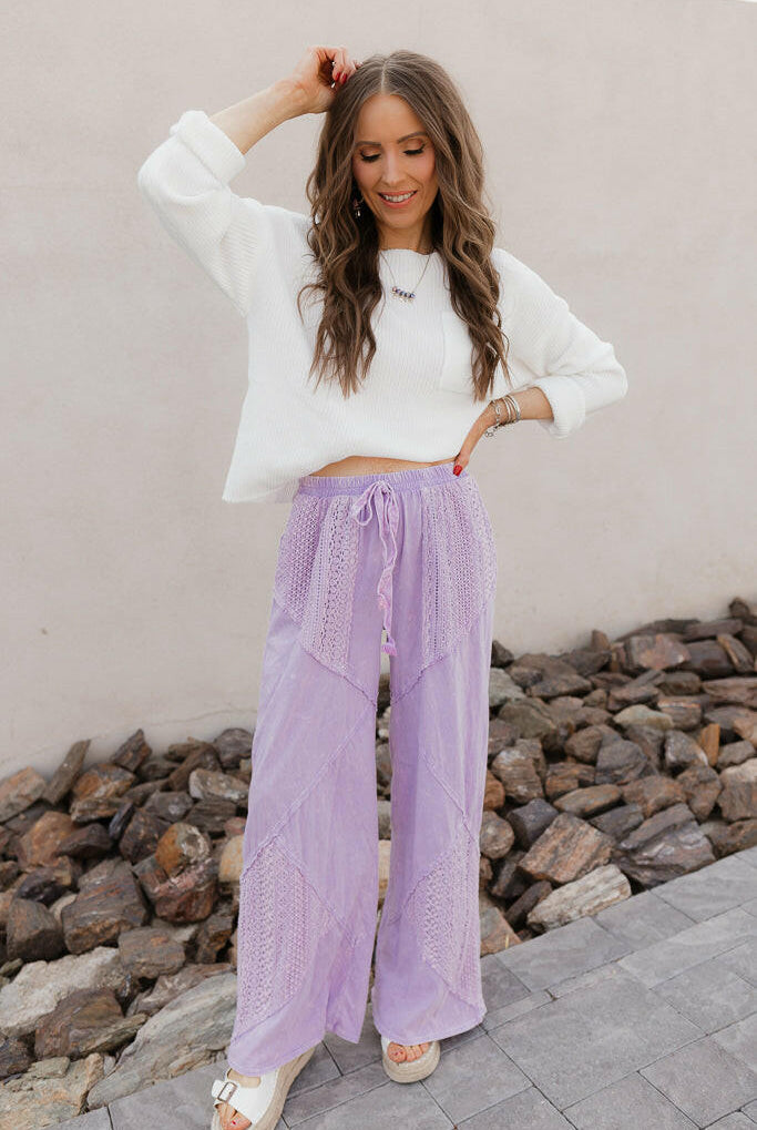 Palomino Sky Boho Lace Wide-Leg Pants-Bottoms-Krush Kandy, Women's Online Fashion Boutique Located in Phoenix, Arizona (Scottsdale Area)
