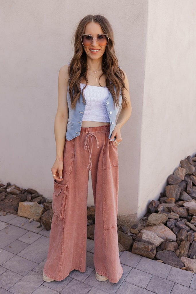 EASEL Midnight at Coachella Mineral Washed Knit Pants-Bottoms-Krush Kandy, Women's Online Fashion Boutique Located in Phoenix, Arizona (Scottsdale Area)