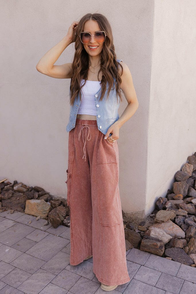 EASEL Midnight at Coachella Mineral Washed Knit Pants-Bottoms-Krush Kandy, Women's Online Fashion Boutique Located in Phoenix, Arizona (Scottsdale Area)