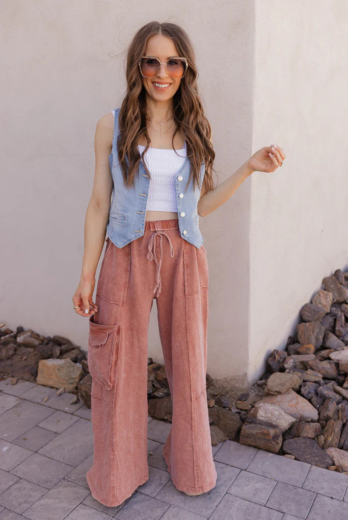 mineral wash pants rust with denim blue