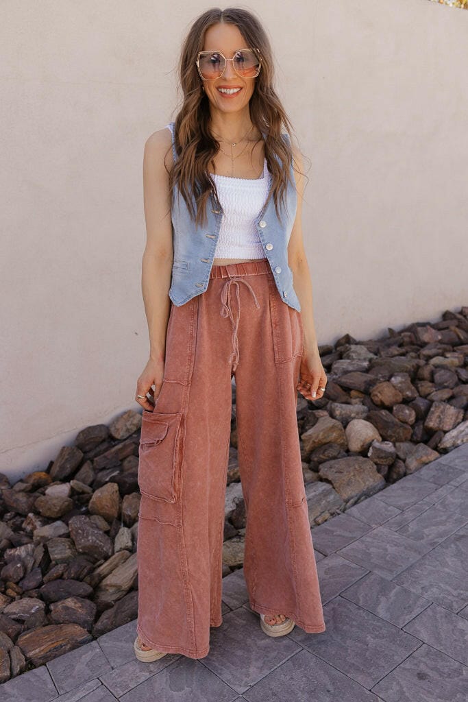EASEL Midnight at Coachella Mineral Washed Knit Pants-Bottoms-Krush Kandy, Women's Online Fashion Boutique Located in Phoenix, Arizona (Scottsdale Area)