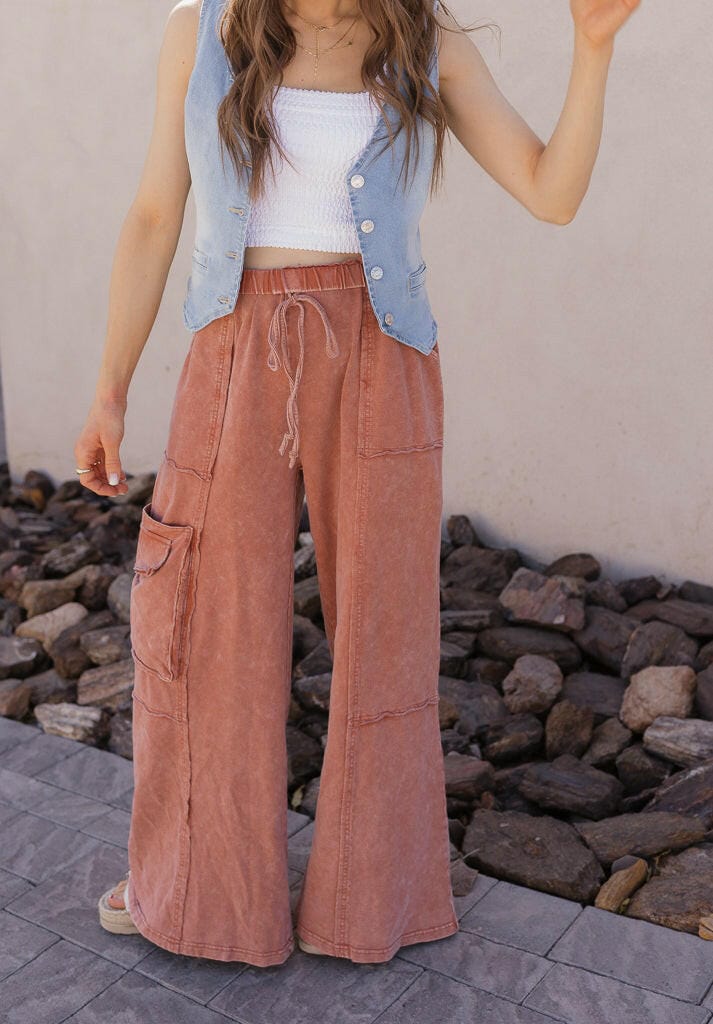 EASEL Midnight at Coachella Mineral Washed Knit Pants-Bottoms-Krush Kandy, Women's Online Fashion Boutique Located in Phoenix, Arizona (Scottsdale Area)