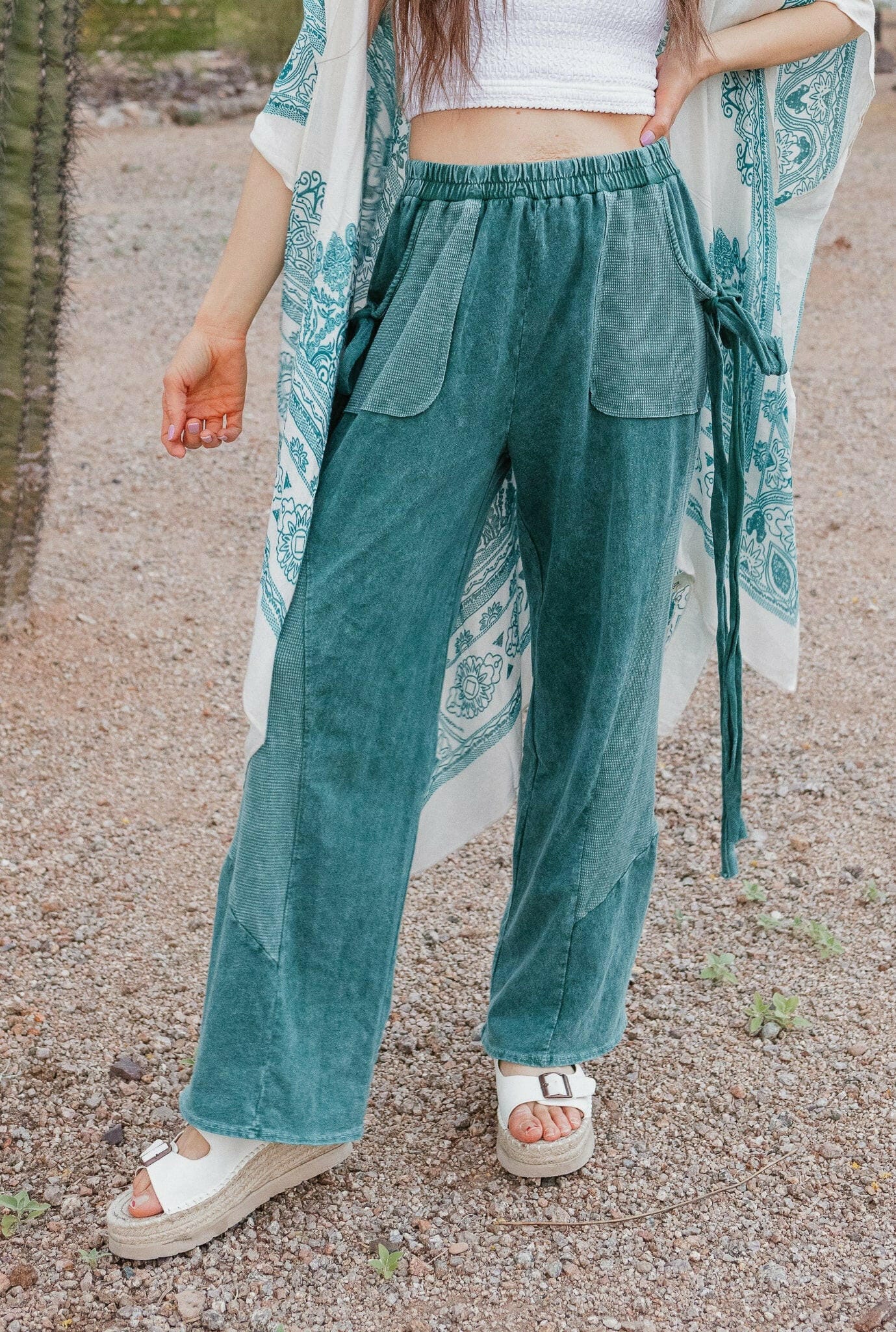 J.HER Mineral Wash Side Ribbon Bow pants-Pants-Krush Kandy, Women's Online Fashion Boutique Located in Phoenix, Arizona (Scottsdale Area)