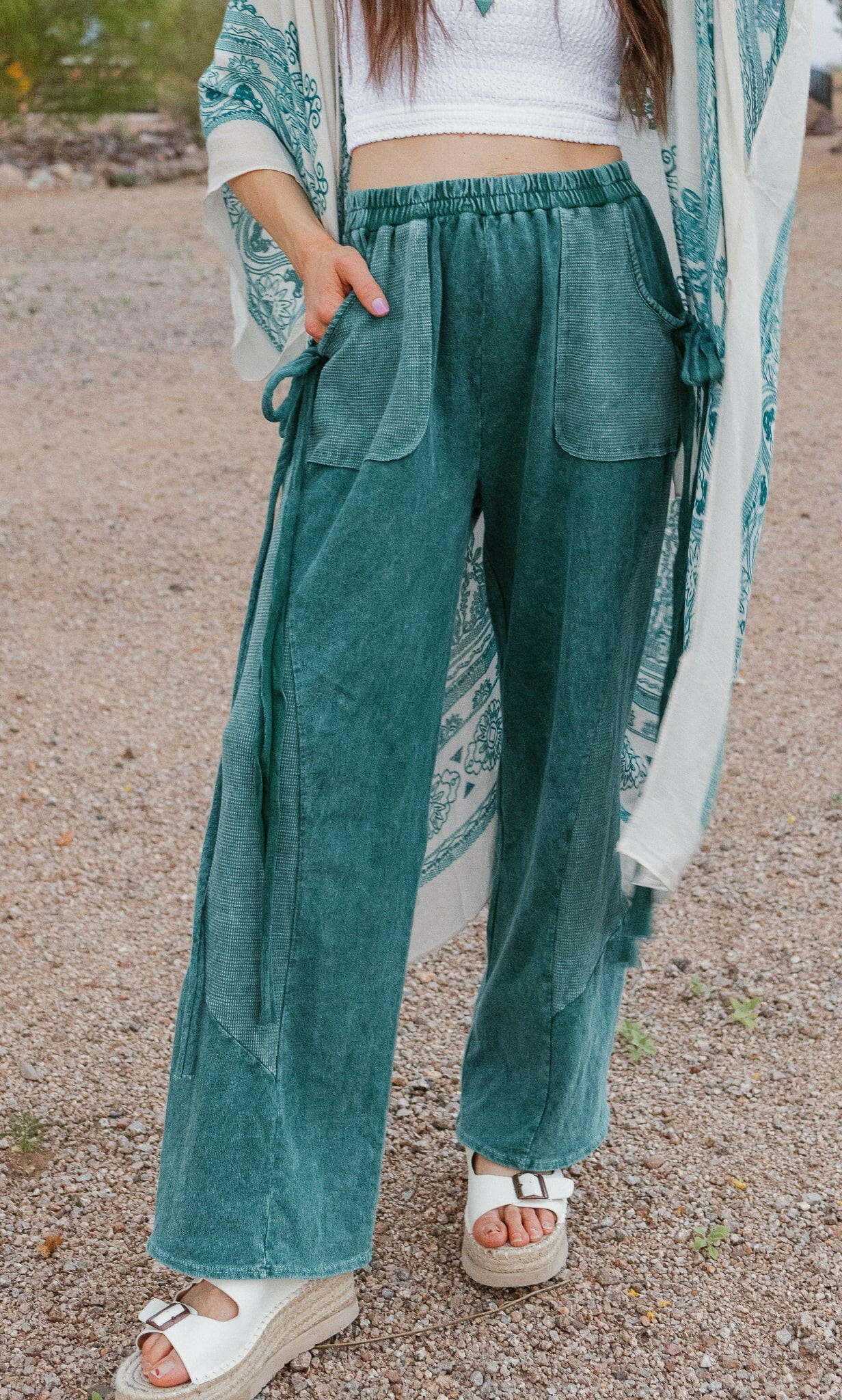 J.HER Mineral Wash Side Ribbon Bow pants-Pants-Krush Kandy, Women's Online Fashion Boutique Located in Phoenix, Arizona (Scottsdale Area)