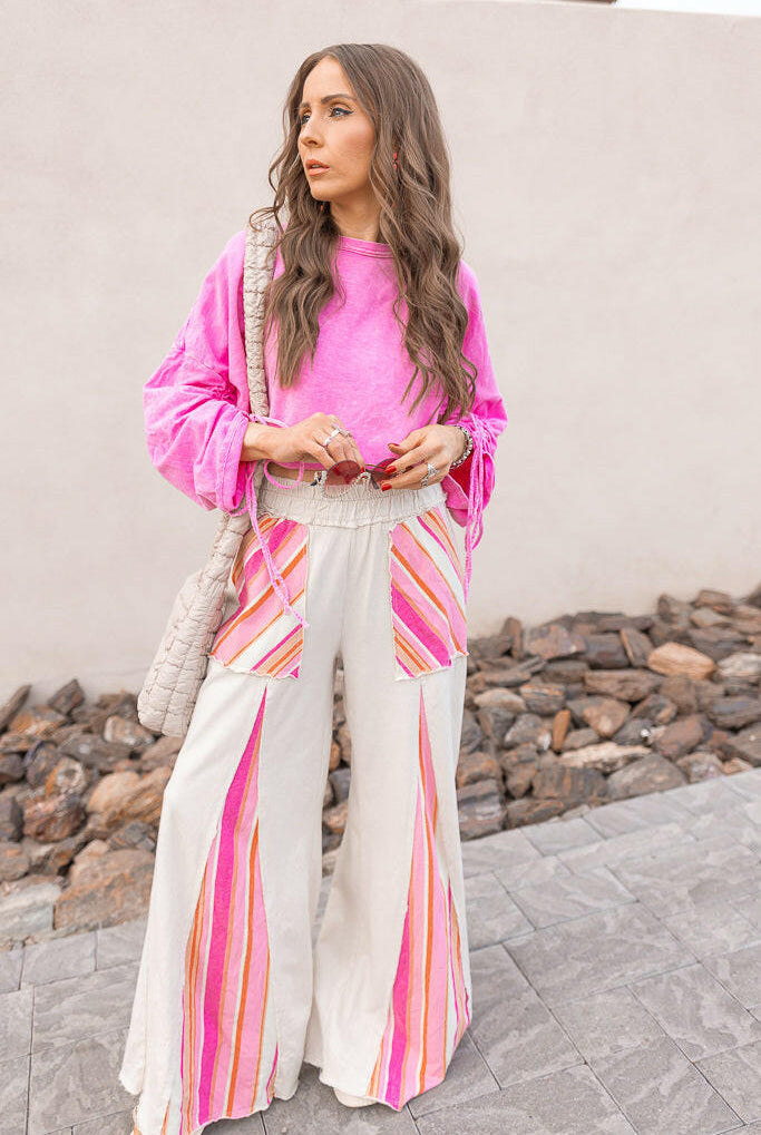 Boho Breeze Striped Wide-Leg Pants-Bottoms-Krush Kandy, Women's Online Fashion Boutique Located in Phoenix, Arizona (Scottsdale Area)