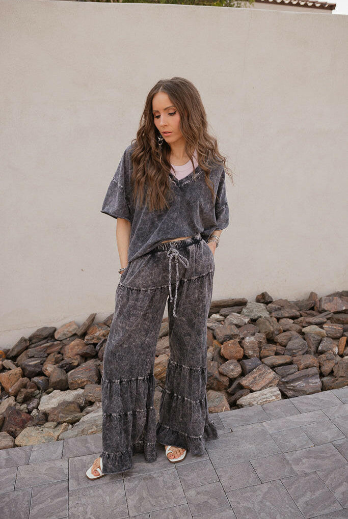 Rambling Rose Mineral Wash Flare LoungePants-Pants-Krush Kandy, Women's Online Fashion Boutique Located in Phoenix, Arizona (Scottsdale Area)