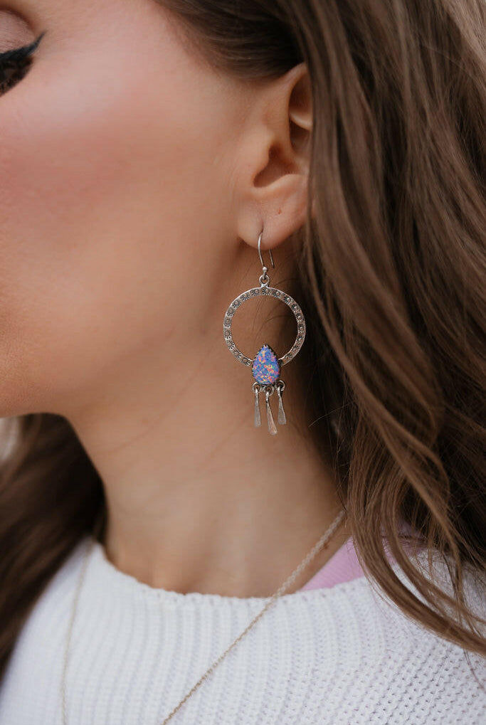 Sunny Stamped Stone Fringe Earrings PREORDER-Drop Earrings-Krush Kandy, Women's Online Fashion Boutique Located in Phoenix, Arizona (Scottsdale Area)