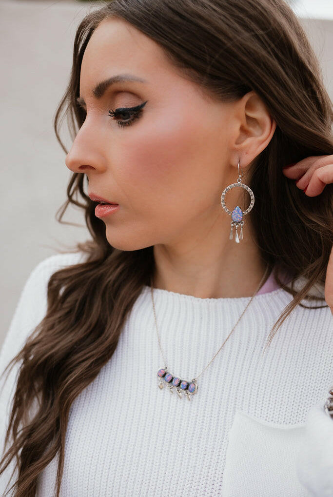 Sunny Stamped Stone Fringe Earrings PREORDER-Drop Earrings-Krush Kandy, Women's Online Fashion Boutique Located in Phoenix, Arizona (Scottsdale Area)