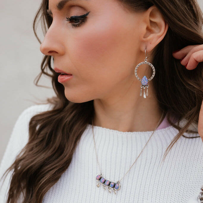 Sunny Stamped Stone Fringe Earrings PREORDER-Drop Earrings-Krush Kandy, Women's Online Fashion Boutique Located in Phoenix, Arizona (Scottsdale Area)