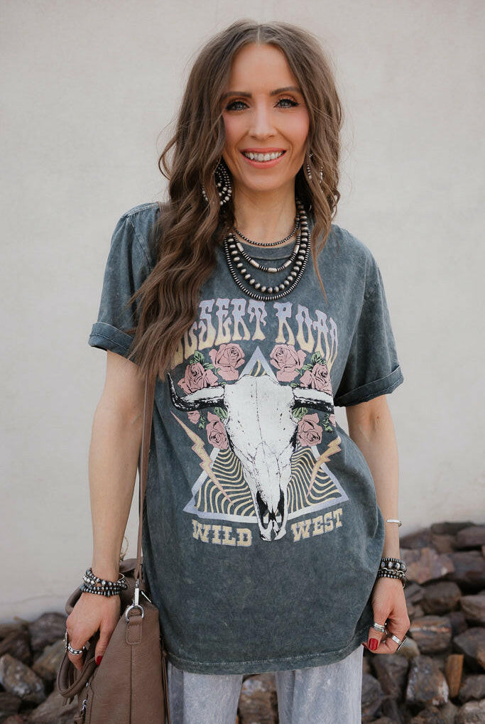 Desert Road Wild West Graphic Top-Graphic Tees-Krush Kandy, Women's Online Fashion Boutique Located in Phoenix, Arizona (Scottsdale Area)