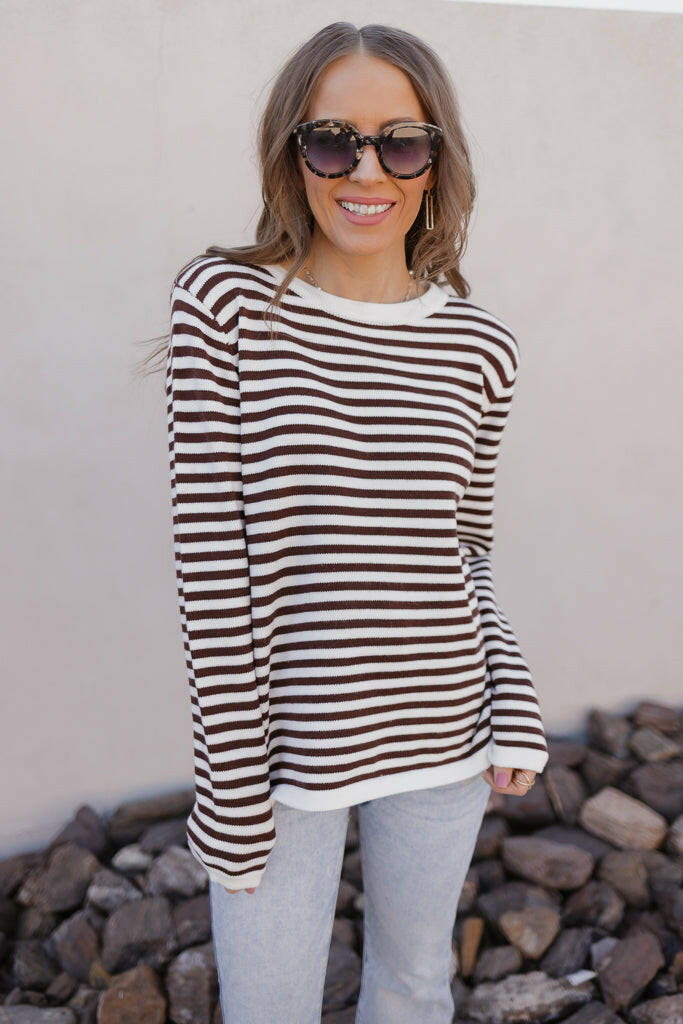 Long Sleeve Stripe Sweater-Sweaters-Krush Kandy, Women's Online Fashion Boutique Located in Phoenix, Arizona (Scottsdale Area)