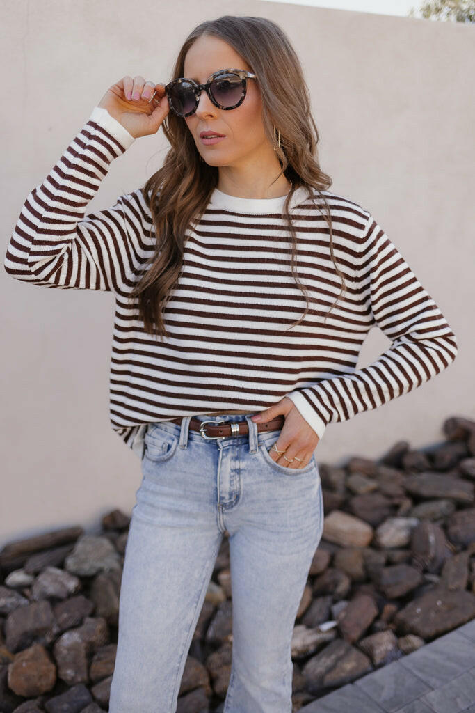 Long Sleeve Stripe Sweater-Sweaters-Krush Kandy, Women's Online Fashion Boutique Located in Phoenix, Arizona (Scottsdale Area)