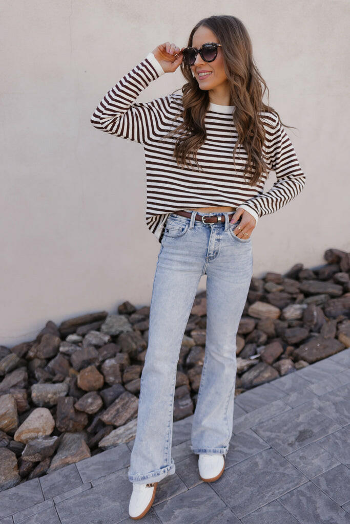 Long Sleeve Stripe Sweater-Sweaters-Krush Kandy, Women's Online Fashion Boutique Located in Phoenix, Arizona (Scottsdale Area)