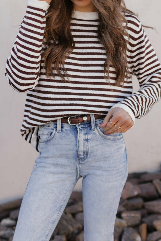 Long Sleeve Stripe Sweater-Sweaters-Krush Kandy, Women's Online Fashion Boutique Located in Phoenix, Arizona (Scottsdale Area)