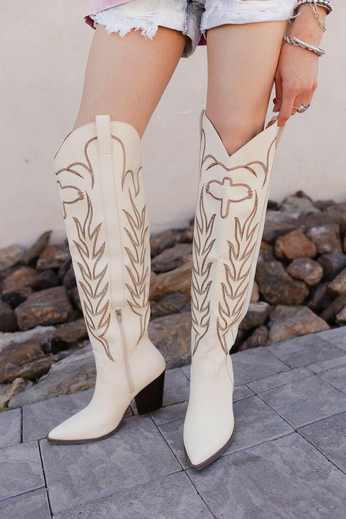 CELINA Embroidered Knee-High Boots-Shoes-Krush Kandy, Women's Online Fashion Boutique Located in Phoenix, Arizona (Scottsdale Area)