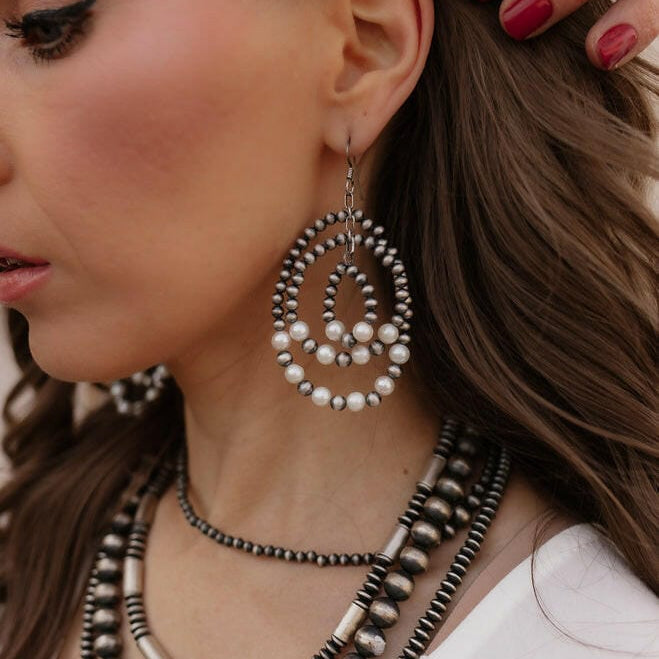 Free Spirit Triple Layer Desert Pearl Hoop Earrings-Hoop Earrings-Krush Kandy, Women's Online Fashion Boutique Located in Phoenix, Arizona (Scottsdale Area)