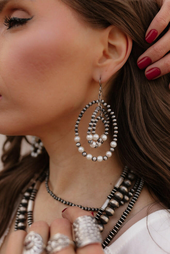 Free Spirit Triple Layer Desert Pearl Hoop Earrings-Hoop Earrings-Krush Kandy, Women's Online Fashion Boutique Located in Phoenix, Arizona (Scottsdale Area)