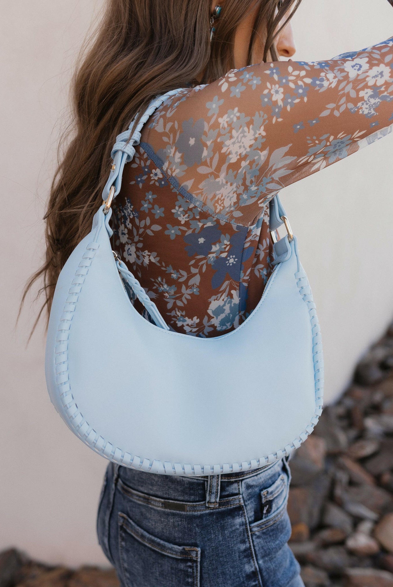 Aria Whipstitch Crescent Shoulder Bag-handbags-Krush Kandy, Women's Online Fashion Boutique Located in Phoenix, Arizona (Scottsdale Area)