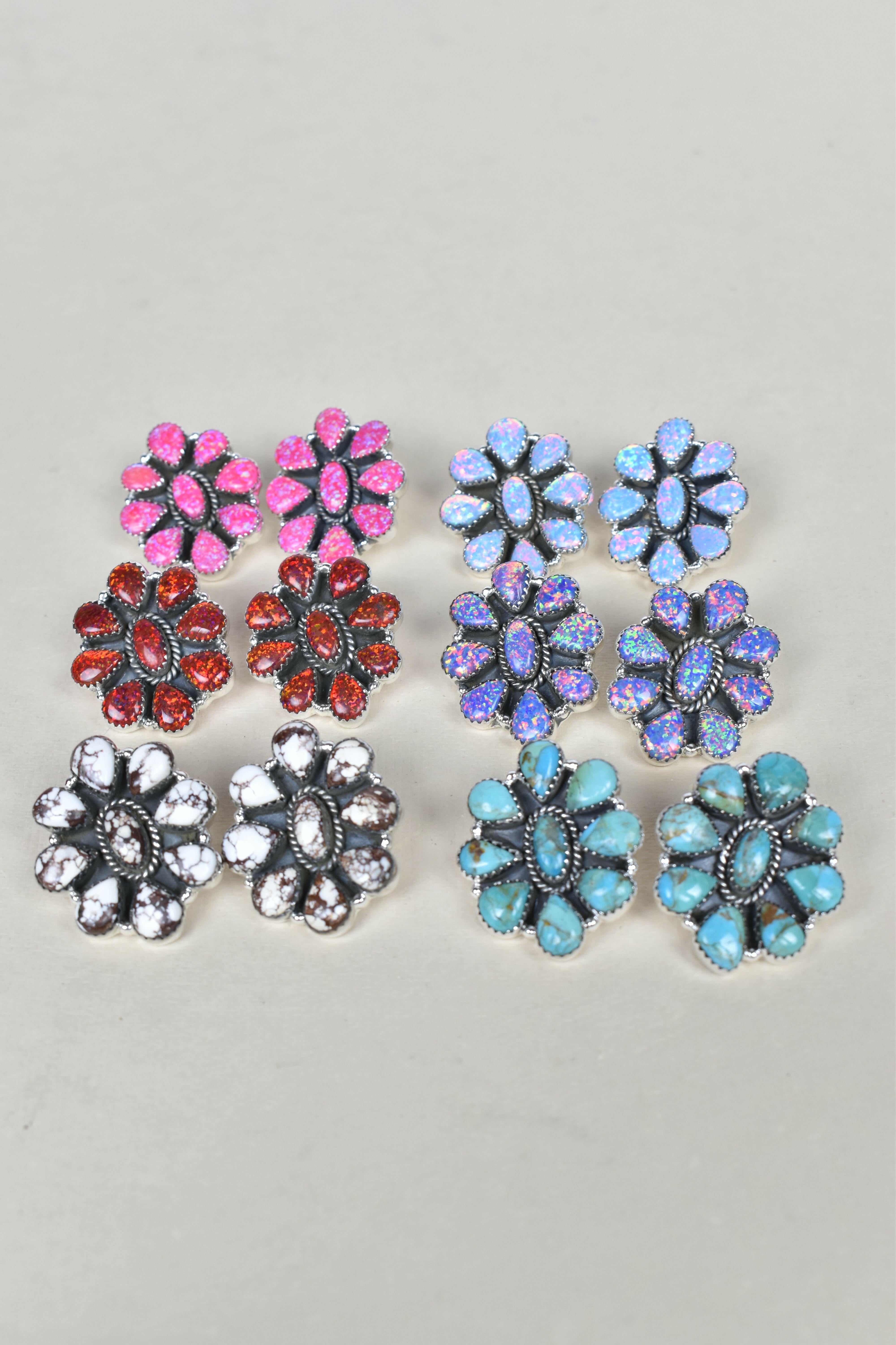 Stone Blossom Sterling Silver Earrings-Stud Earrings-Krush Kandy, Women's Online Fashion Boutique Located in Phoenix, Arizona (Scottsdale Area)