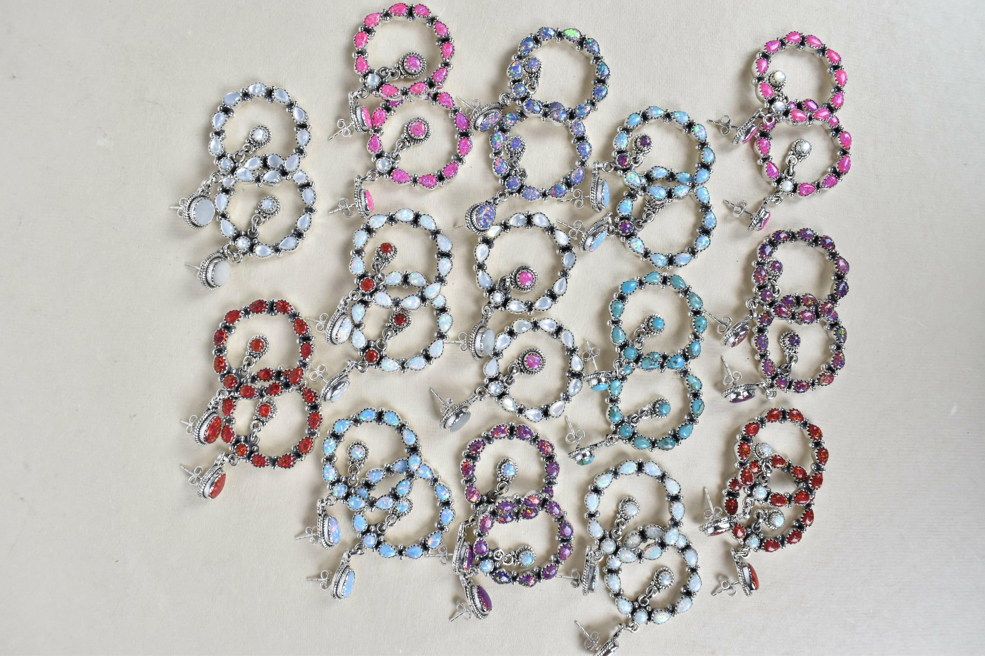 Jeweled Hoop Swing Sterling Silver Earrings-Drop Earrings-Krush Kandy, Women's Online Fashion Boutique Located in Phoenix, Arizona (Scottsdale Area)