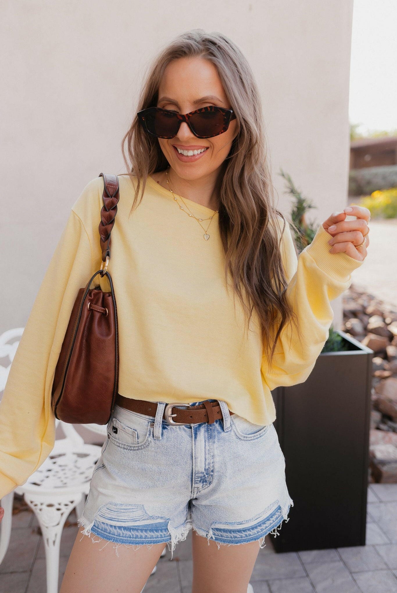 Butter Yellow Boat Neck Long Sleeve Top-Tops-Krush Kandy, Women's Online Fashion Boutique Located in Phoenix, Arizona (Scottsdale Area)