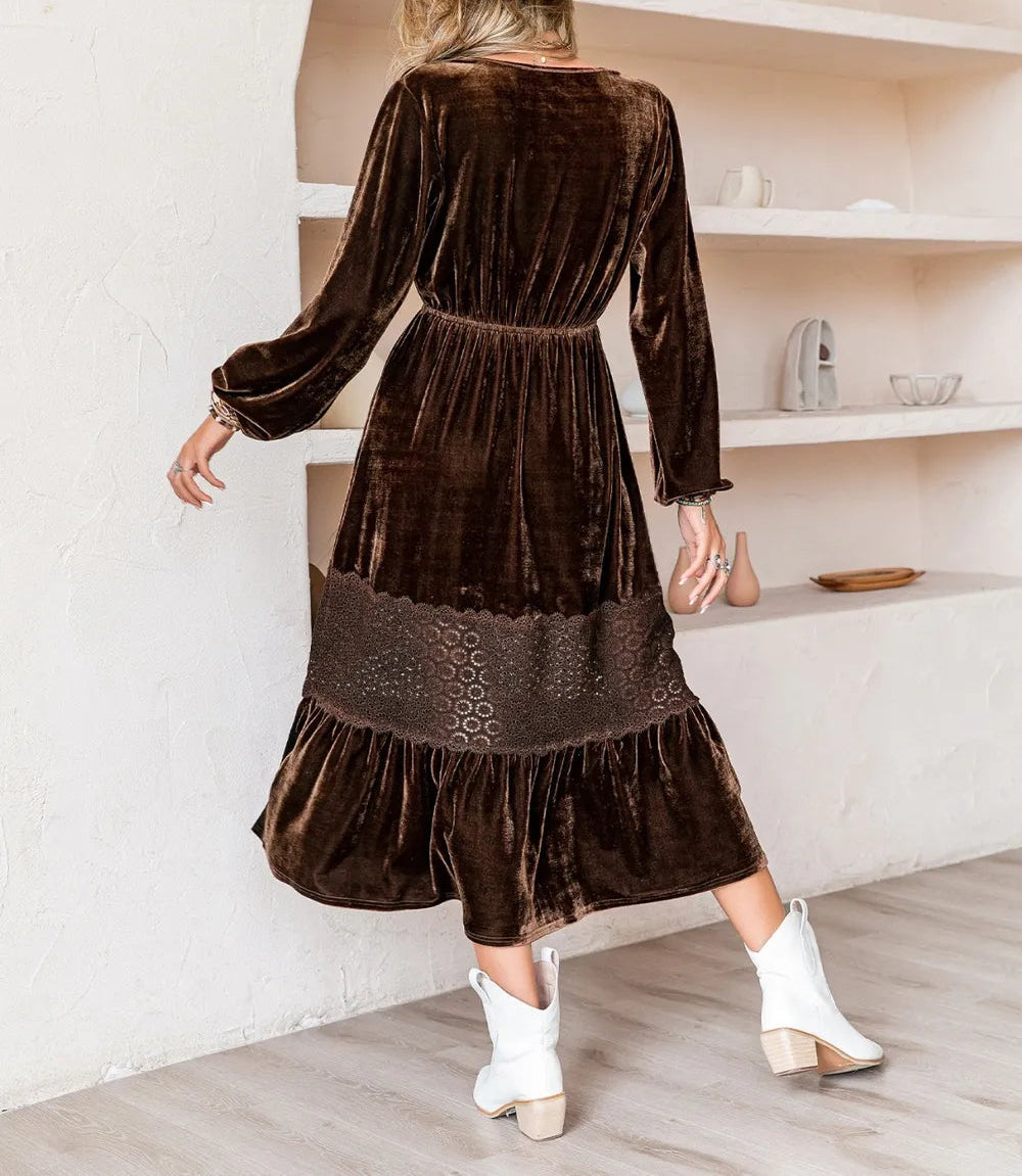 Drawstring V-Neck Crochet Dress-Dresses-Krush Kandy, Women's Online Fashion Boutique Located in Phoenix, Arizona (Scottsdale Area)