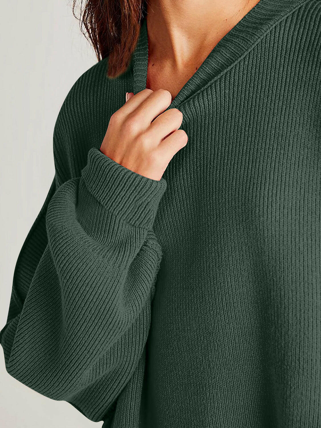 Double Take Side Slit Round Neck Long Sleeve Sweater-Sweaters-Krush Kandy, Women's Online Fashion Boutique Located in Phoenix, Arizona (Scottsdale Area)