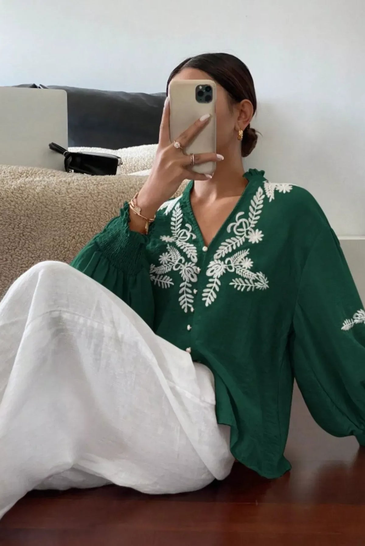 Embroidered Long Sleeve Blouse-Blouses-Krush Kandy, Women's Online Fashion Boutique Located in Phoenix, Arizona (Scottsdale Area)