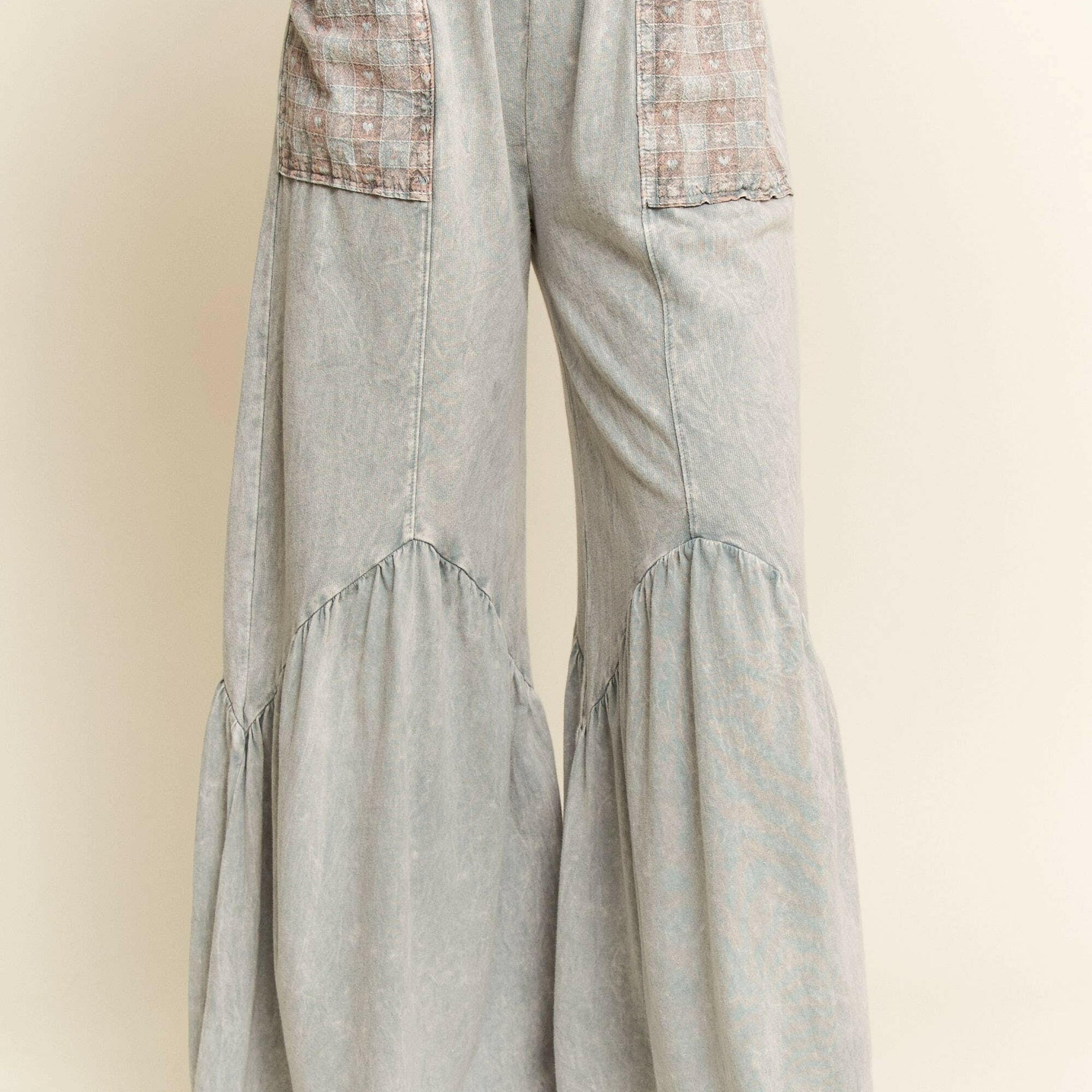 J.HER Mineral Washed Cotton Print Pocket Wide-Leg Flare Pants | S-XL-Pants-Krush Kandy, Women's Online Fashion Boutique Located in Phoenix, Arizona (Scottsdale Area)