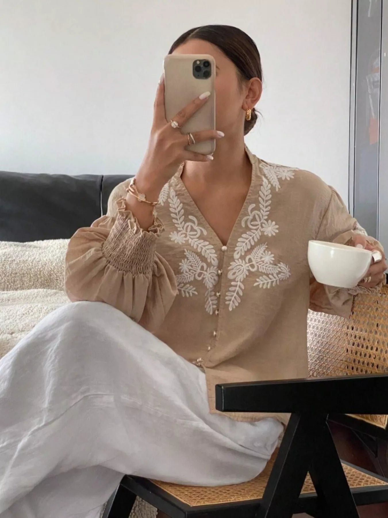 Embroidered Long Sleeve Blouse-Blouses-Krush Kandy, Women's Online Fashion Boutique Located in Phoenix, Arizona (Scottsdale Area)