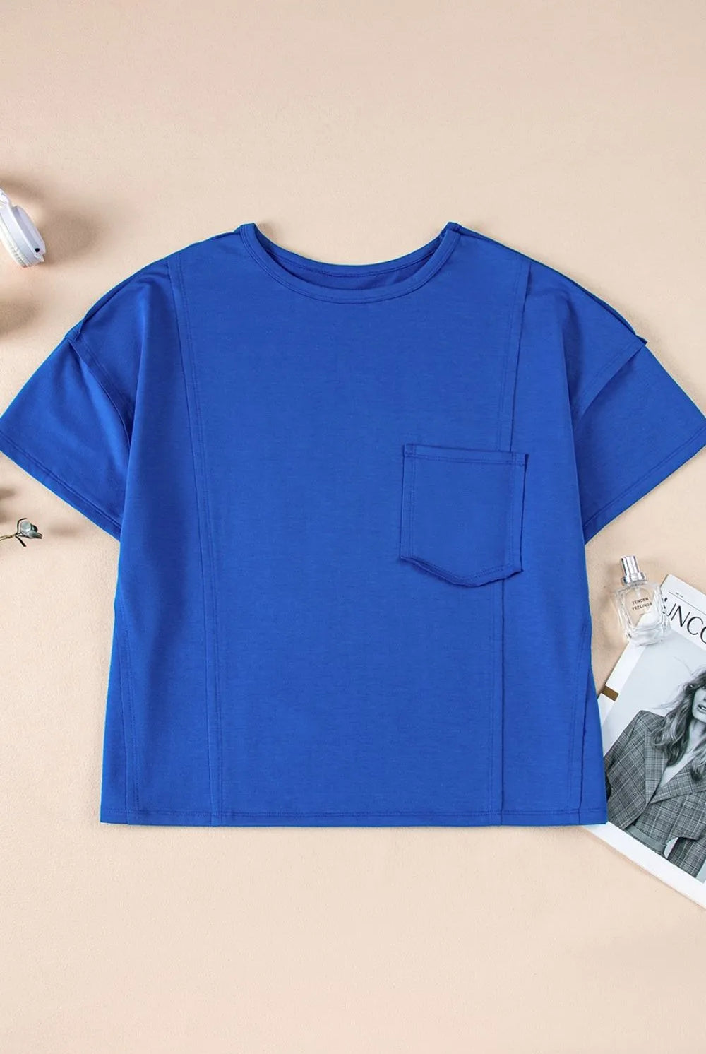 Patched Pocket Exposed Seam Oversize T-shirt-Tops-Krush Kandy, Women's Online Fashion Boutique Located in Phoenix, Arizona (Scottsdale Area)