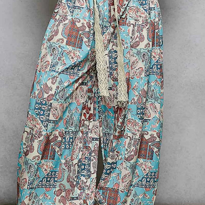 Elastic Waistband Paisley Casual Jogger Pants Set