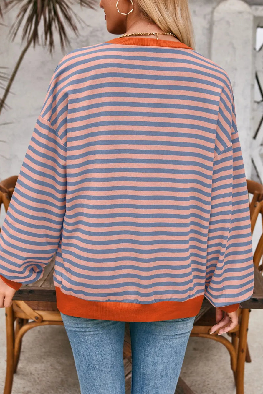 Lovelet Contrast Striped Long Sleeve Sweatshirt-Sweaters-Krush Kandy, Women's Online Fashion Boutique Located in Phoenix, Arizona (Scottsdale Area)