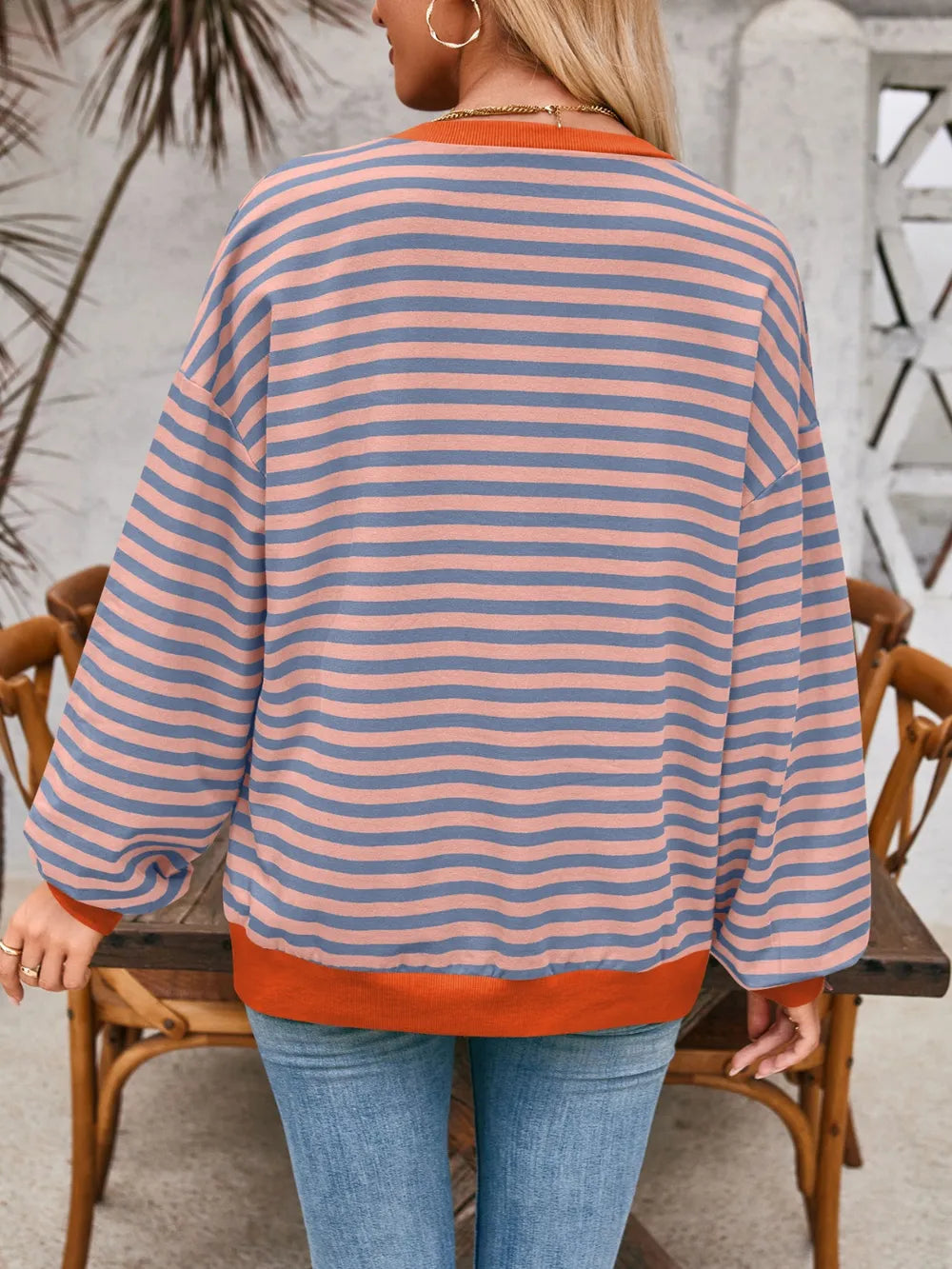 Lovelet Contrast Striped Long Sleeve Sweatshirt-Sweaters-Krush Kandy, Women's Online Fashion Boutique Located in Phoenix, Arizona (Scottsdale Area)