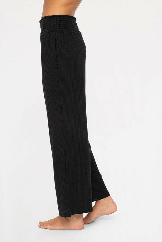 Mono B Smocked Waistband Ribbed Wide Leg Pants-Pants-Krush Kandy, Women's Online Fashion Boutique Located in Phoenix, Arizona (Scottsdale Area)