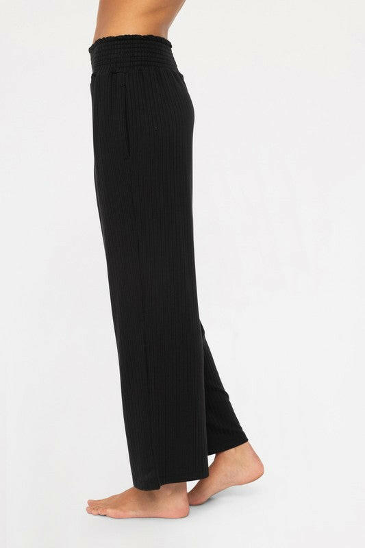 Mono B Smocked Waistband Ribbed Wide Leg Pants-Pants-Krush Kandy, Women's Online Fashion Boutique Located in Phoenix, Arizona (Scottsdale Area)