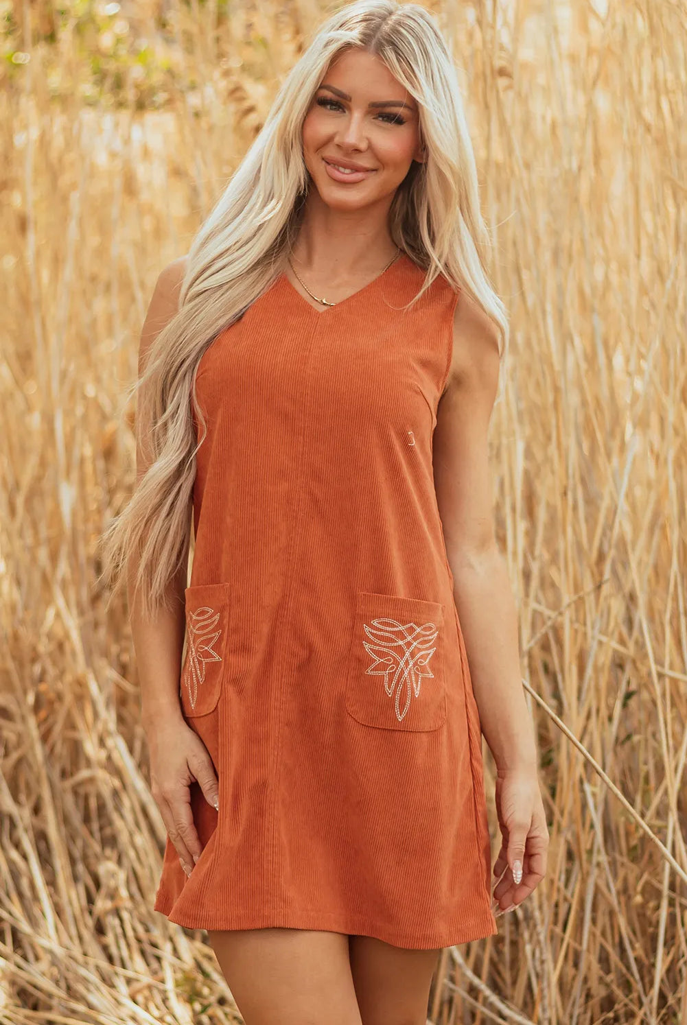 Embroidered Pocket Corduroy Mini Dress-Dresses-Krush Kandy, Women's Online Fashion Boutique Located in Phoenix, Arizona (Scottsdale Area)