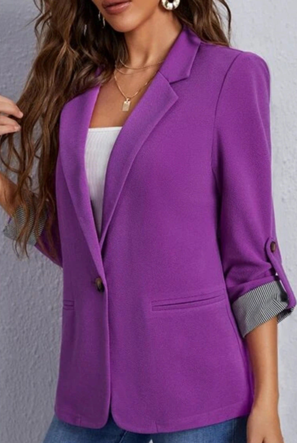 Lapel Collar Roll-Tab Sleeve Blazer-Krush Kandy, Women's Online Fashion Boutique Located in Phoenix, Arizona (Scottsdale Area)