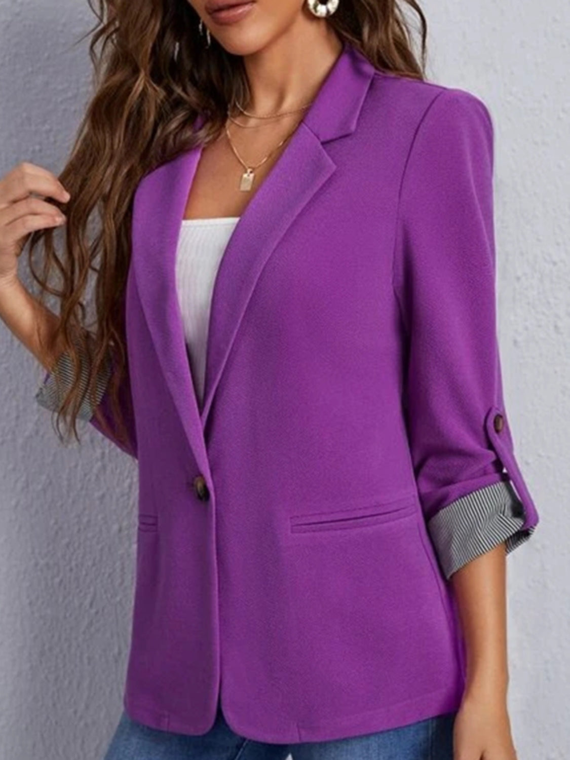 Lapel Collar Roll-Tab Sleeve Blazer-Krush Kandy, Women's Online Fashion Boutique Located in Phoenix, Arizona (Scottsdale Area)